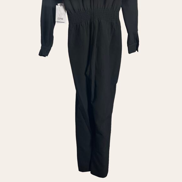 LINI Black Stella Sequin Faux Wrap Surplice Long Sleeve Party Jumpsuit Size XS - Picture 9 of 12